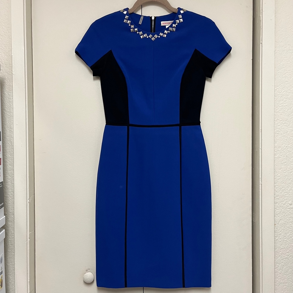 Blue & Black Short Sleeve Dress w/ Studded Neckline Sz 0